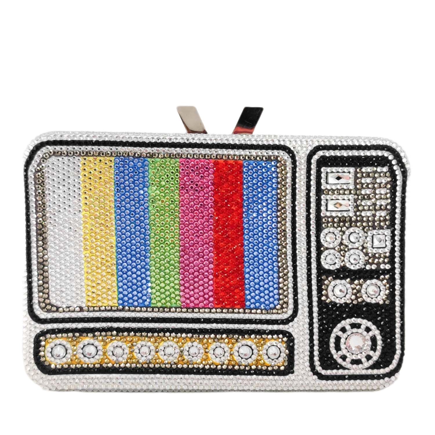 Boutique De FGGRetro Crystal Clutch Purses for Women Luxury Rhinestone Evening Bag Novelty Formal Party Clutch Handbag,Mini, Television Tv, Small