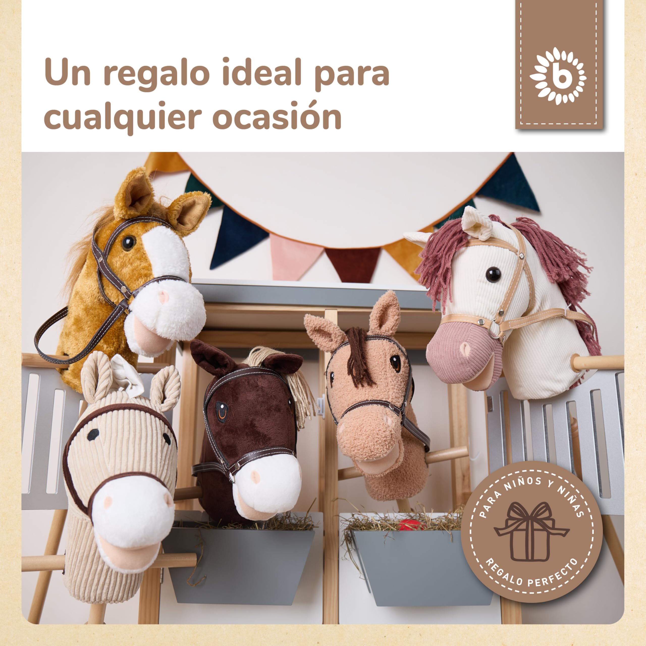 Bieco Caballito de juguete para niños Lucky | Caballo de pasatiempos para niños | Caballito de juguete para rodar | Caballo de madera con asa | Bonito caballo de juguete para niños | Accesorios de