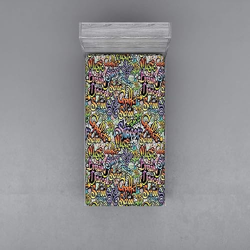 Miniatura 184 de Ambesonne - Sábana bajera ajustable multicolor, en colores y tres tamaños Azul y gris,Verde Militar Sage Green,Ámbar beige,Negro Grey White,Azul