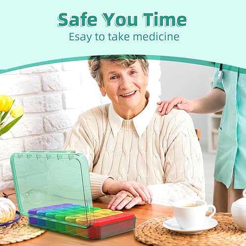 Miniatura 7 de Daviky Organizador de pastillas 4 veces al día, pastillero semanal de viaje, organizador diario de medicamentos 7 días, soporte grande para guardar