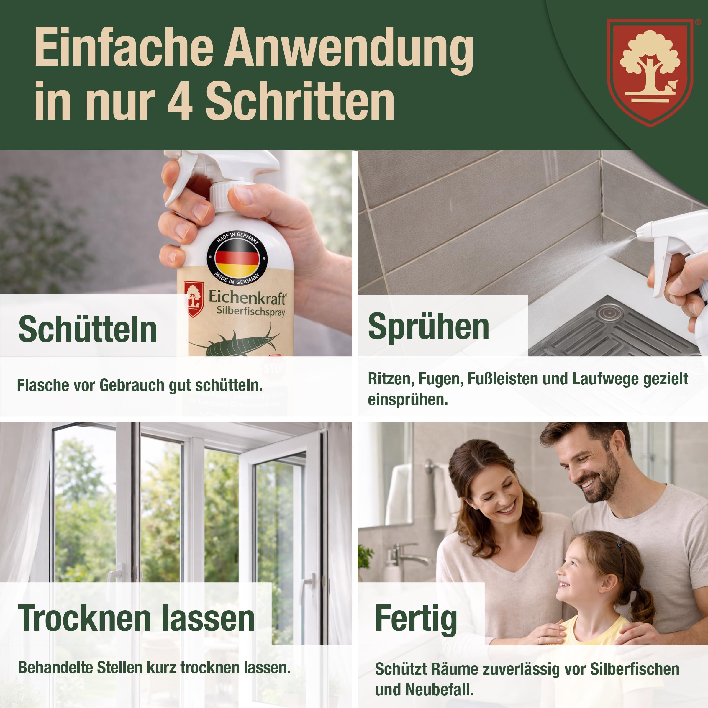 Silberfischspray gegen Silberfische & Papierfische – Langzeitschutz für Bad Küche Keller Wohnung, Ungezieferspray mit ätherischen Ölen, Insektenspray für Fugen Ritzen Innenräume Zuhause Schutz - 500ml