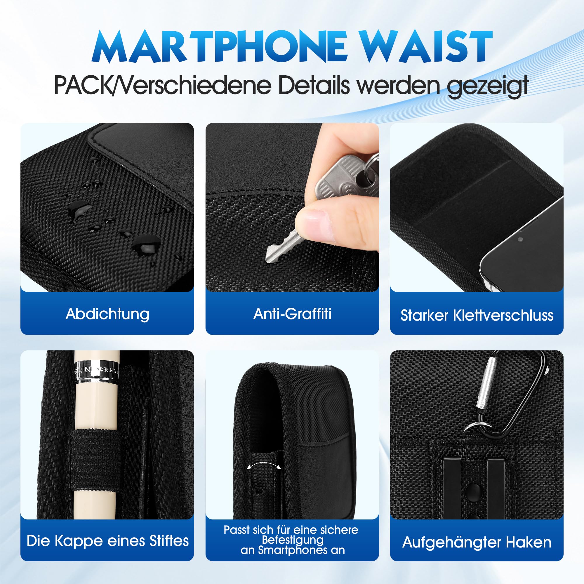 Handy Gürteltasche Gürtel Tasche Handytasche Handyhalterung Halterung universal für Samsung Galaxy S24 Ultra 5G A55 A35 A25, iPhone 15 14 13 12 11 Pro Max, Black(XXL)