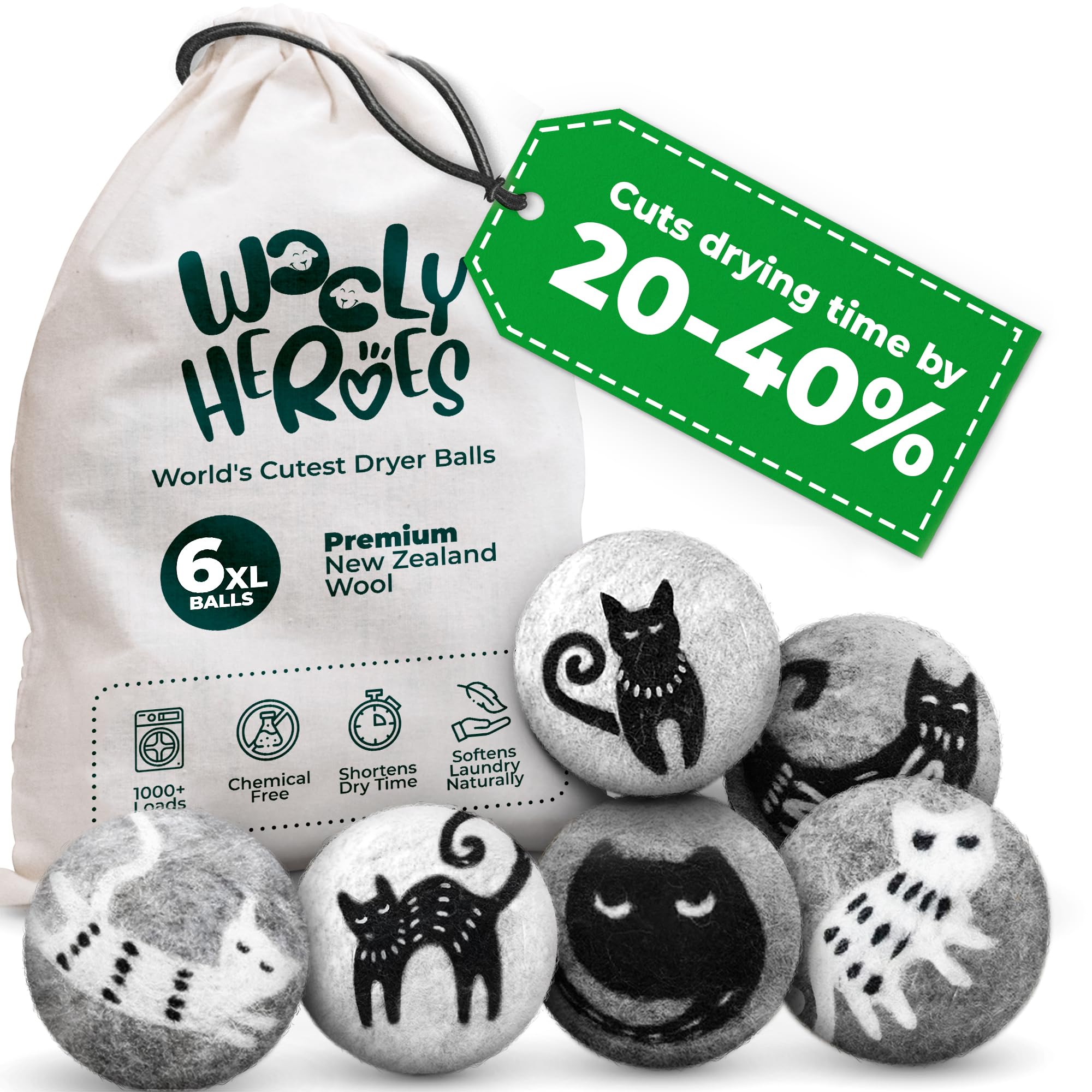 No More Dryer Sheets! XL Wool Dryer Balls 6-Pack, Reusable Laundry Softener & Static Reducer, Eco-Friendly, Long-Lasting, Safe for Sensitive Skin