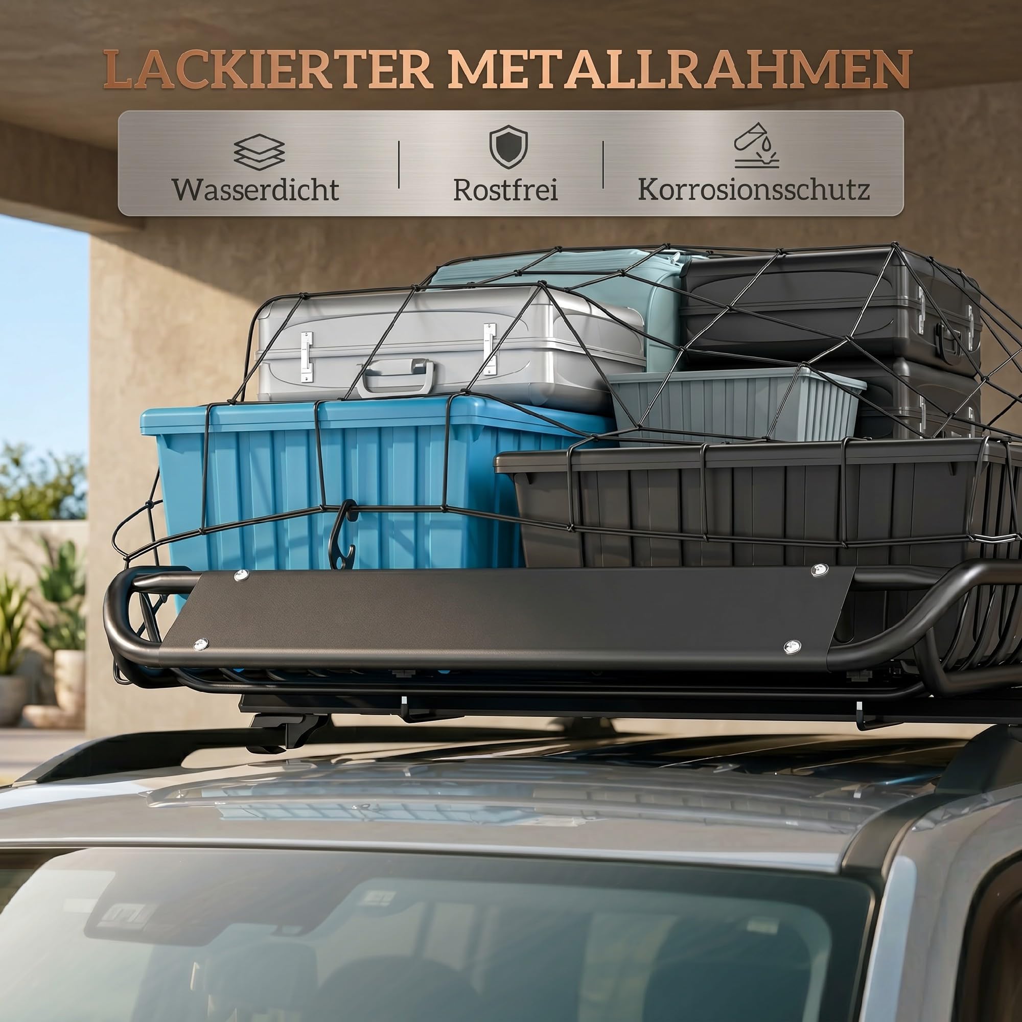 SPORTNOW Dachgepäckträger Universal Dachkorb mit Windschutz bis 68 kg, Rostfrei Auto Gepäckträger aus Stahl, Dachträger Gepäckkorb für SUV Trucks, 116 x 92 x 11,5 cm, Schwarz