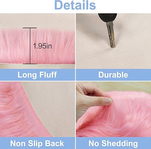 Miniatura 2 de TENNOLA Alfombra redonda rosa para dormitorio de niñas, alfombra circular esponjosa de 4 4 pies para habitación de niños, alfombra peluda para