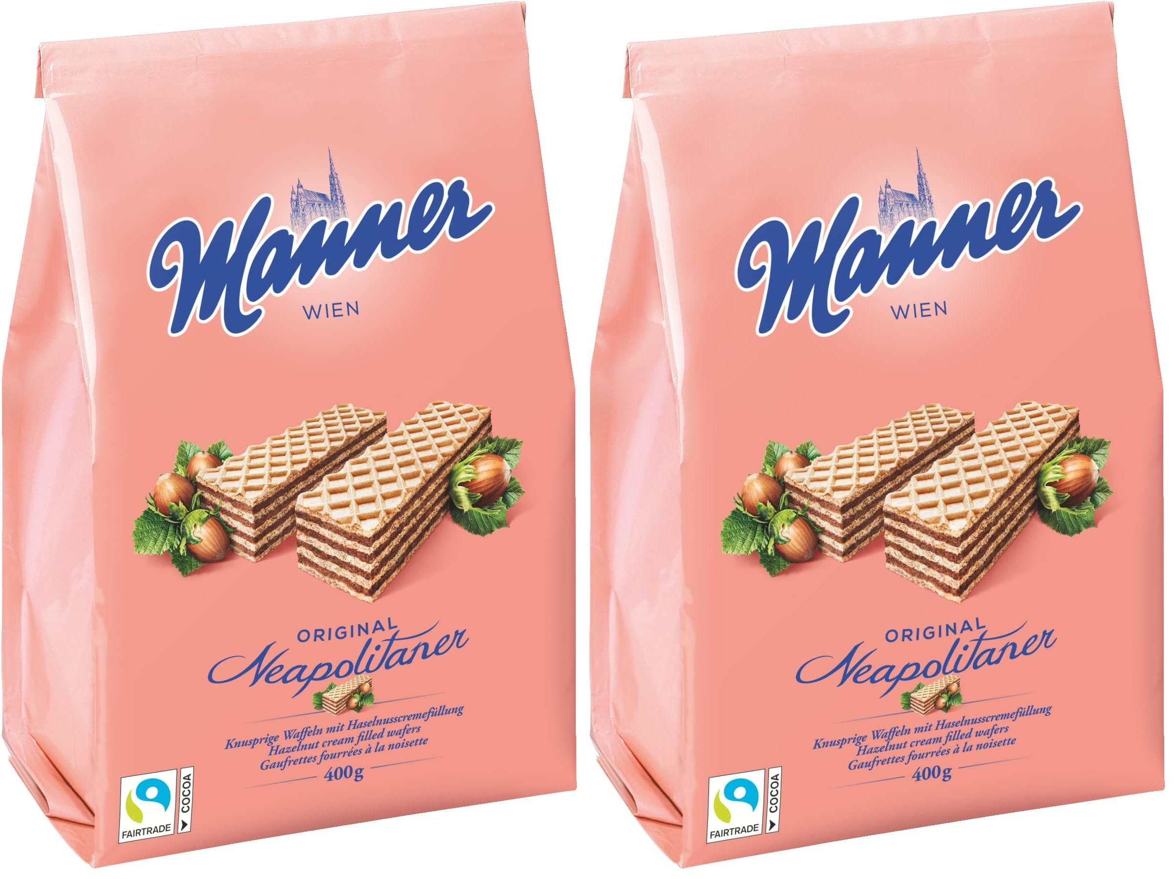 Manner Neapolitaner | vegane knusprige Waffeln mit Haselnusscreme | 2er Pack (400 g)