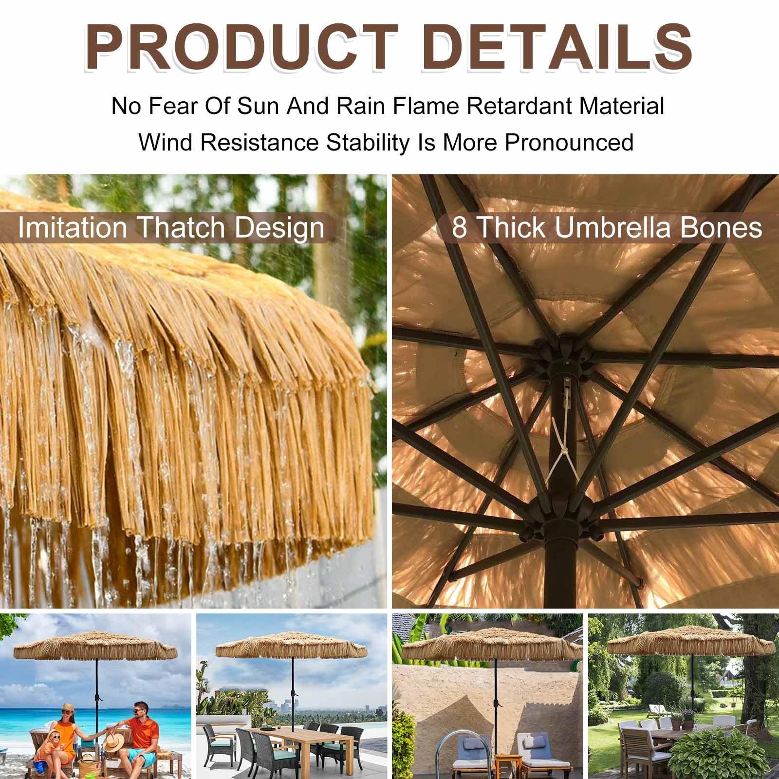Sombrilla Playa Grande Sombrilla Terraza Exterior Ø 270cm Protección UV30+ Hawaii Parasol Terraza Exterior, Control De Manivela ＆ 8 Varillas, UV50+ Protección UV Para Jardín, Patio Y Piscina
