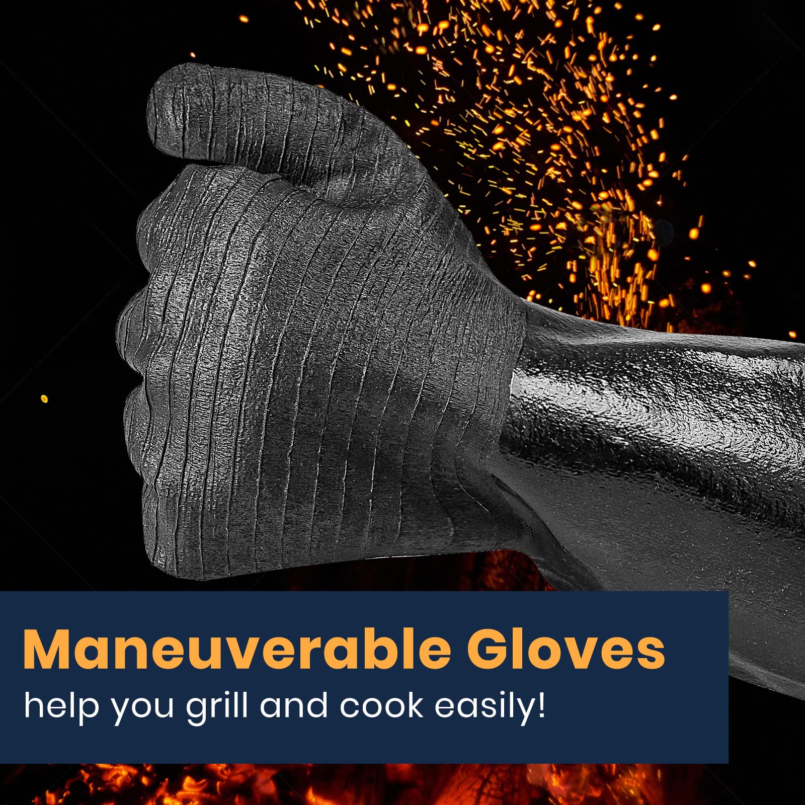 GEEKHOM Guantes de Parrilla Resistentes al Calor, Guantes de Barbacoa de 18 Pulgadas, Guantes aislados a Prueba de Agua para freidora de Pavo, Barbacoa, Parrilla, Hornear (Negro, 18 Pulgadas)