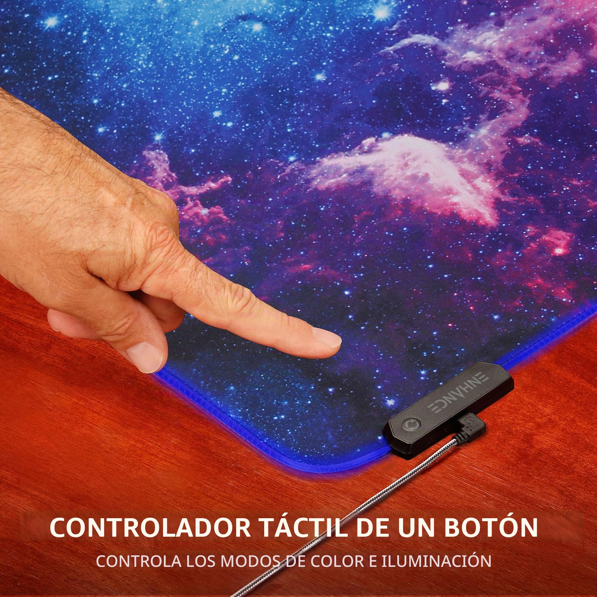 Alfombrilla de escritorio LED ENHANCE XXXL - Alfombrilla de mouse 3XL grande (123x60) Acolchado para escritorio de oficina, alfombrilla de mouse de mesa extendida con de goma antideslizante - Galaxia