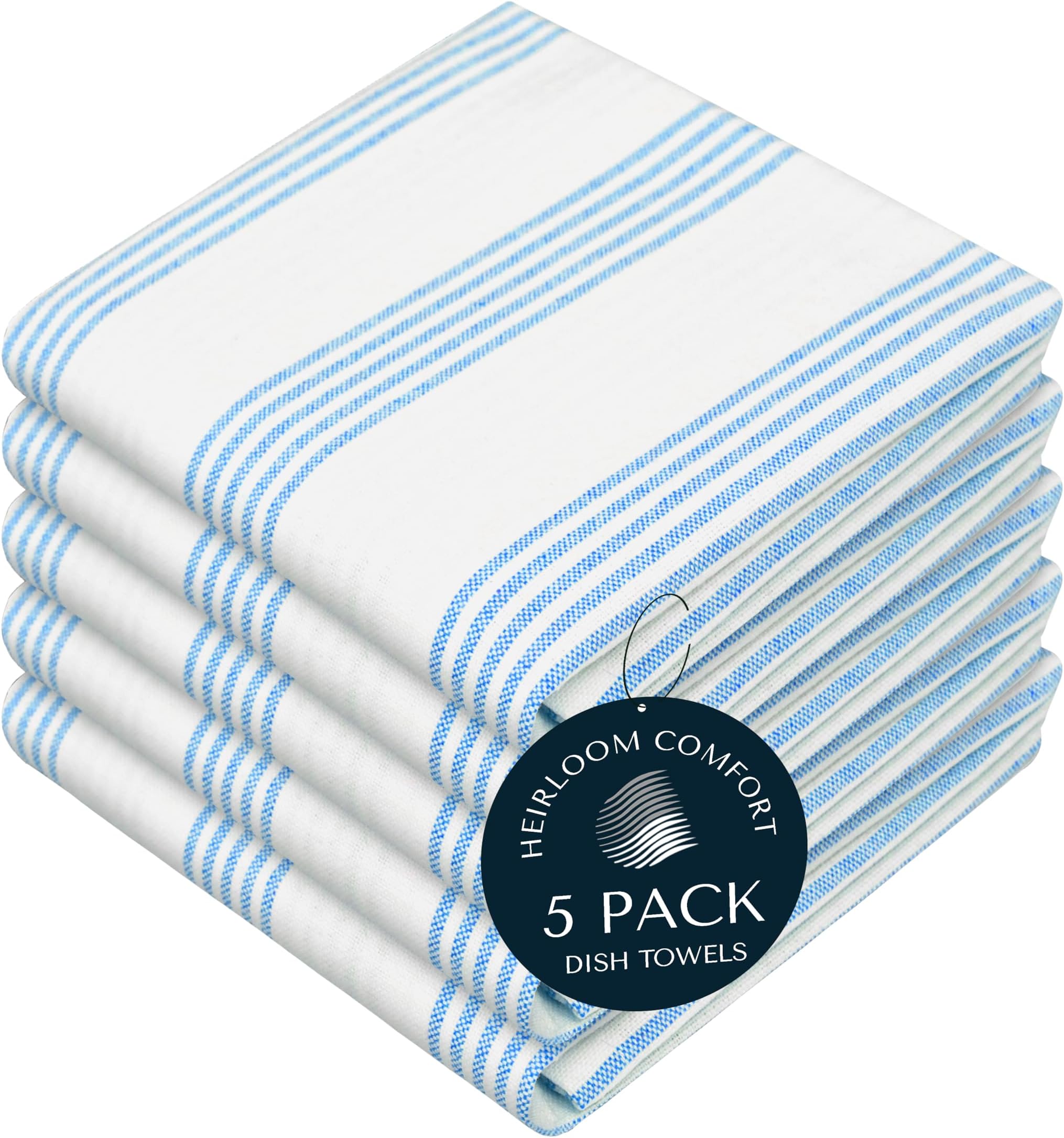 – Turquiose Blue Stripe Kitchen Towels, 5 Pack, 100% Cotton, Super Absorbent and Quick Dry, Multi Pin Striped Towel Set, Durable Dish Cloths for Kitchen Use, Cleaning & Drying Dishes