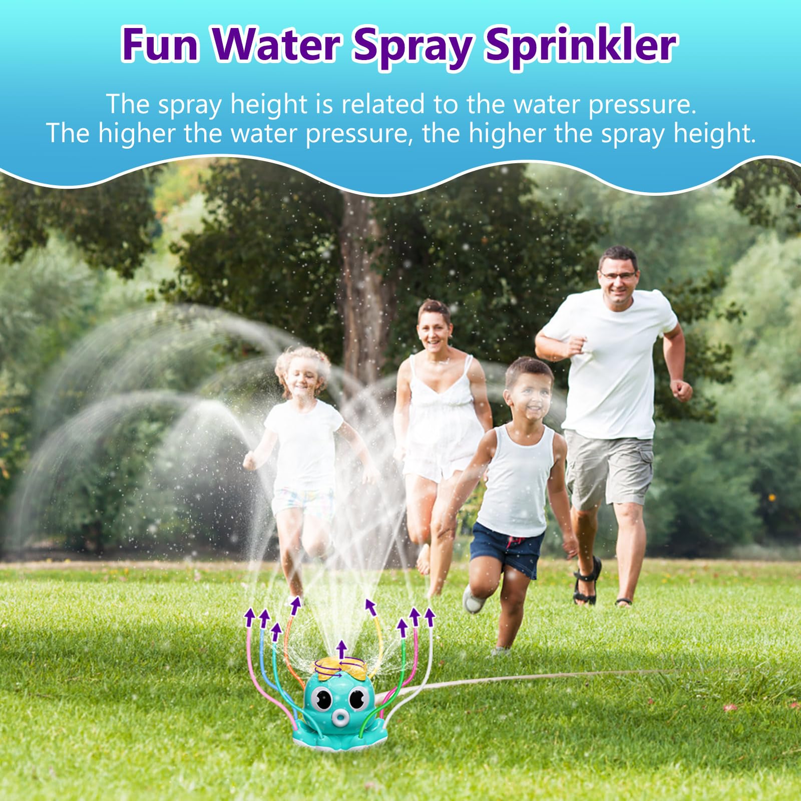 MoKo Spruzzatore d'Acqua per Bambini - Simpatico Irrigatore con 8 Tubi Flessibili, Spruzzatore d’Acqua Estate, Giocattoli per Giardino, Cortile, Prato, Spruzzi e Divertimento per Bambini, Blu Chiaro