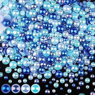 100g Flatback Pearls for Crafts,Assorted Sizes Half Round Pearl Beads Rhinestones for Nails,Pearl Flatback Resin Cabochons Beads for DIY Crafts Decoration (Blue Series)