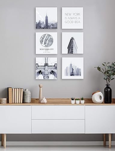 Miniatura 7 de Kate and Laurel Modern New York - Juego de 6 piezas de arte acrílico flotante, 10 x 10, no requiere clavos, decoración de pared reposicionable sin