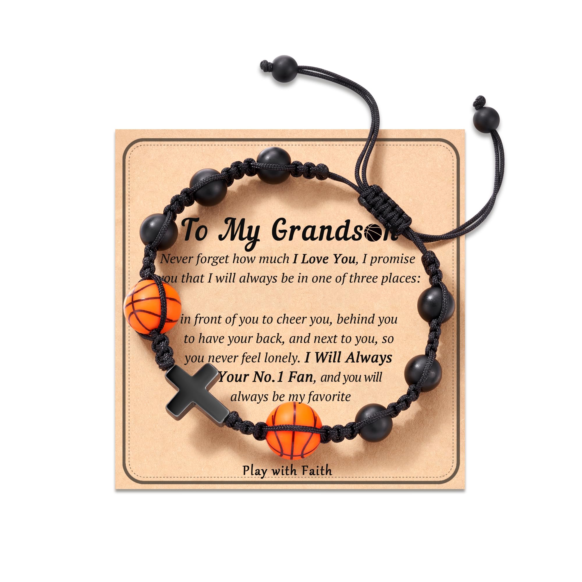HGDEER Baseball Basketball Football Soccer Volleyball Gifts, Natural Stone Baseball Cross Bracelets for Teen Ideas with Message Gift Card