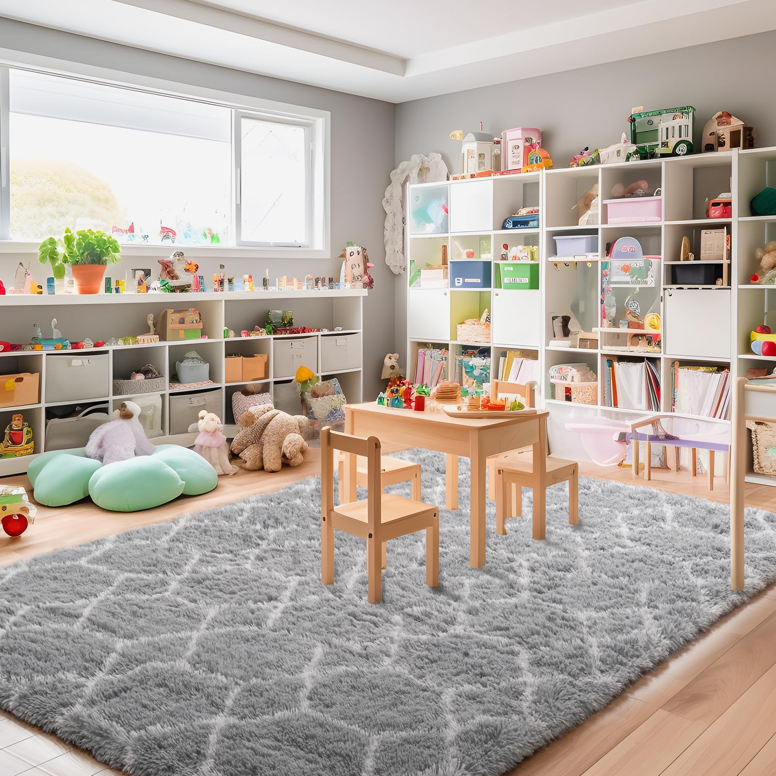 Tapis Salon 180x270cm Géométrie, Tapis Chambre Cool Gris et Blanc, Lavable En Machine Grand Tapis a Motif, Doux Shaggy AntidéRapant Moquette, pour Descente de Lit et Salle de Repos, Chambre Enfant