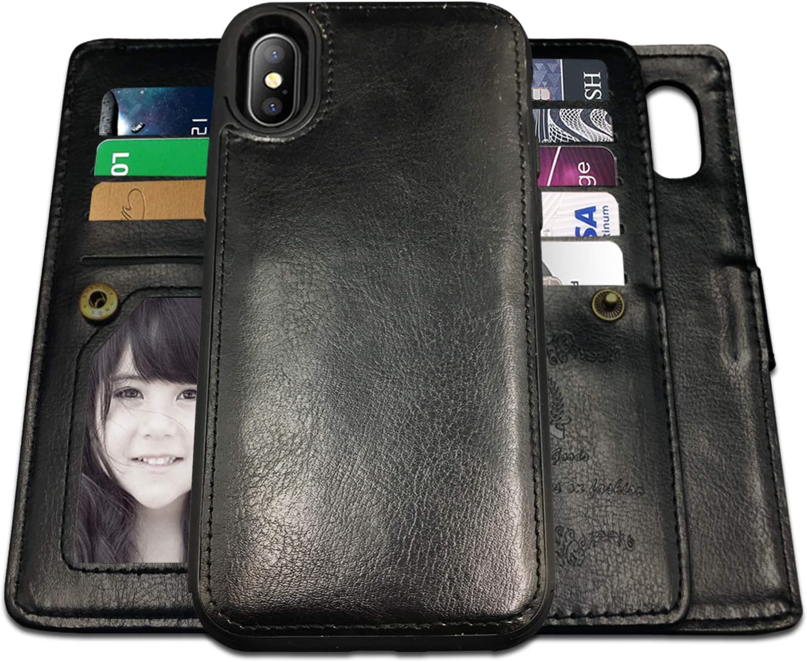 iPhone Xs MAX Case,iPhone Xs MAX Wallet Case with Magnetic Detachable Case,9 Card Slots,Wrist Strap, CASEOWL 2 in 1 Folio Flip Premium PU Leather Wallet Case for iPhone Xs MAX/10s Max 6.5 inch(Black)