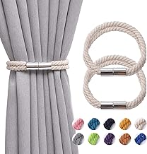 Pretty Jolly 2 Pack Strong Magnetic Curtain Tiebacks Boho Decoration Drape Tie Backs Natural Cotton Handmade Double Rope Curtain Holdbacks for Thin or Thick Home & Office Window Drapery (Beige)
