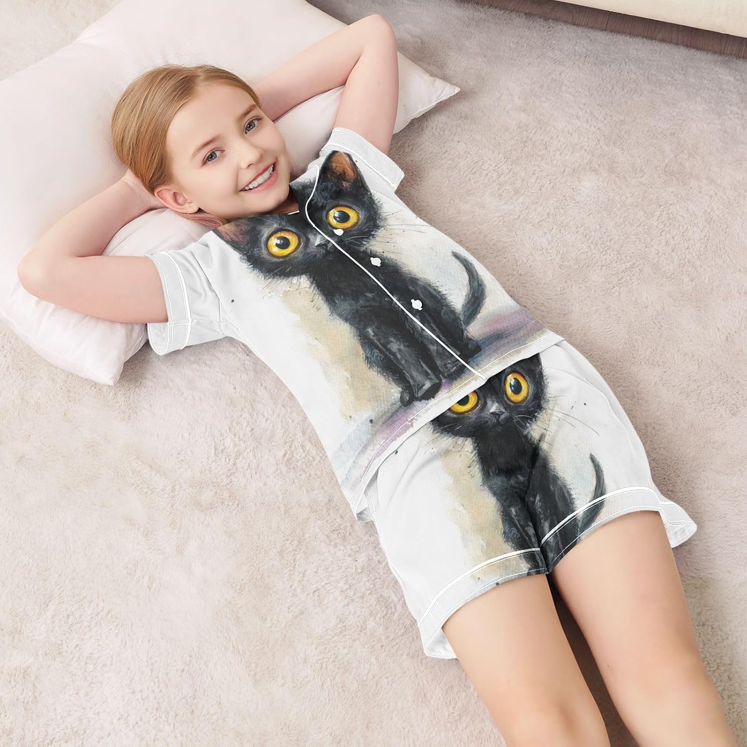Silk Pajamas Sets Soft Satin 2 Piece Pjs Set Short Sleeve Sleepwear Nightwear