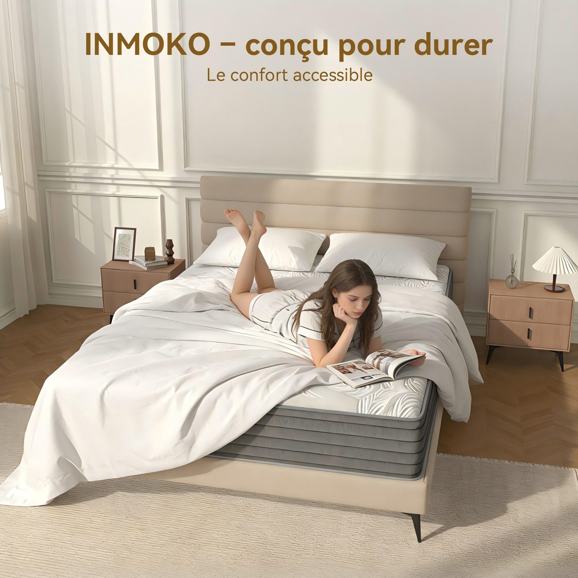 Matelas 140x190 cm, Épaisseur 22cm, Hybride Matelas à Ressorts ensachés, Moyenne Ferme H3, Soutien Parfait 7 Zone avec Mousse de Confort, Respirant, Certifié Oeko-TEX