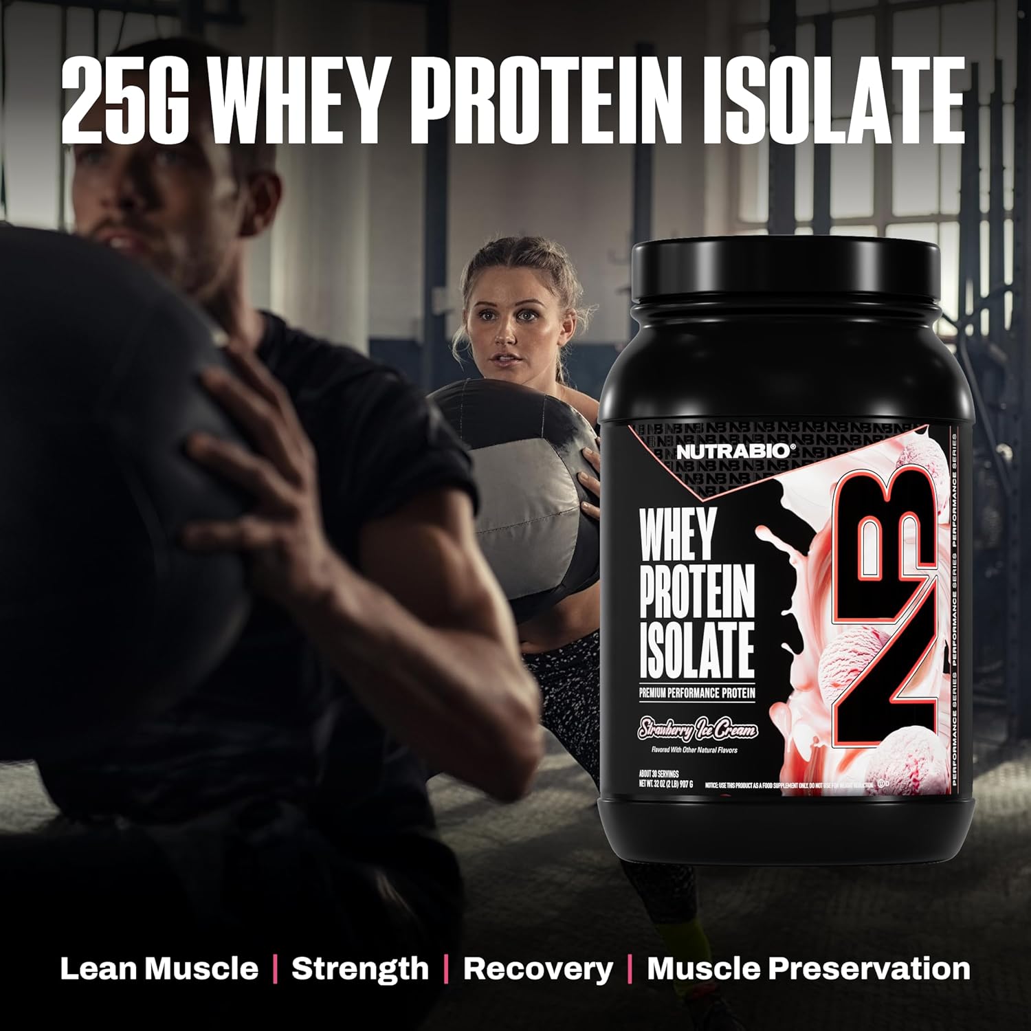 NutraBio 100% Whey Protein Isolate Protein Powder, 25g Protein with Complete Amino Acid Profile, Non-GMO, Soy & Gluten Free, Low Carb, Low Calorie Whey Protein Powder, Strawberry Ice Cream, 2 Lbs - Image 4