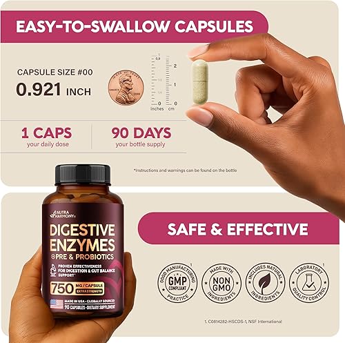 Miniatura 8 de Enzimas digestivas para mujeres - Enzimas multidigestivas  Papaya  Bromelina  Probióticos y prebióticos - Apoyo intestinal y digestivo, alivio de la