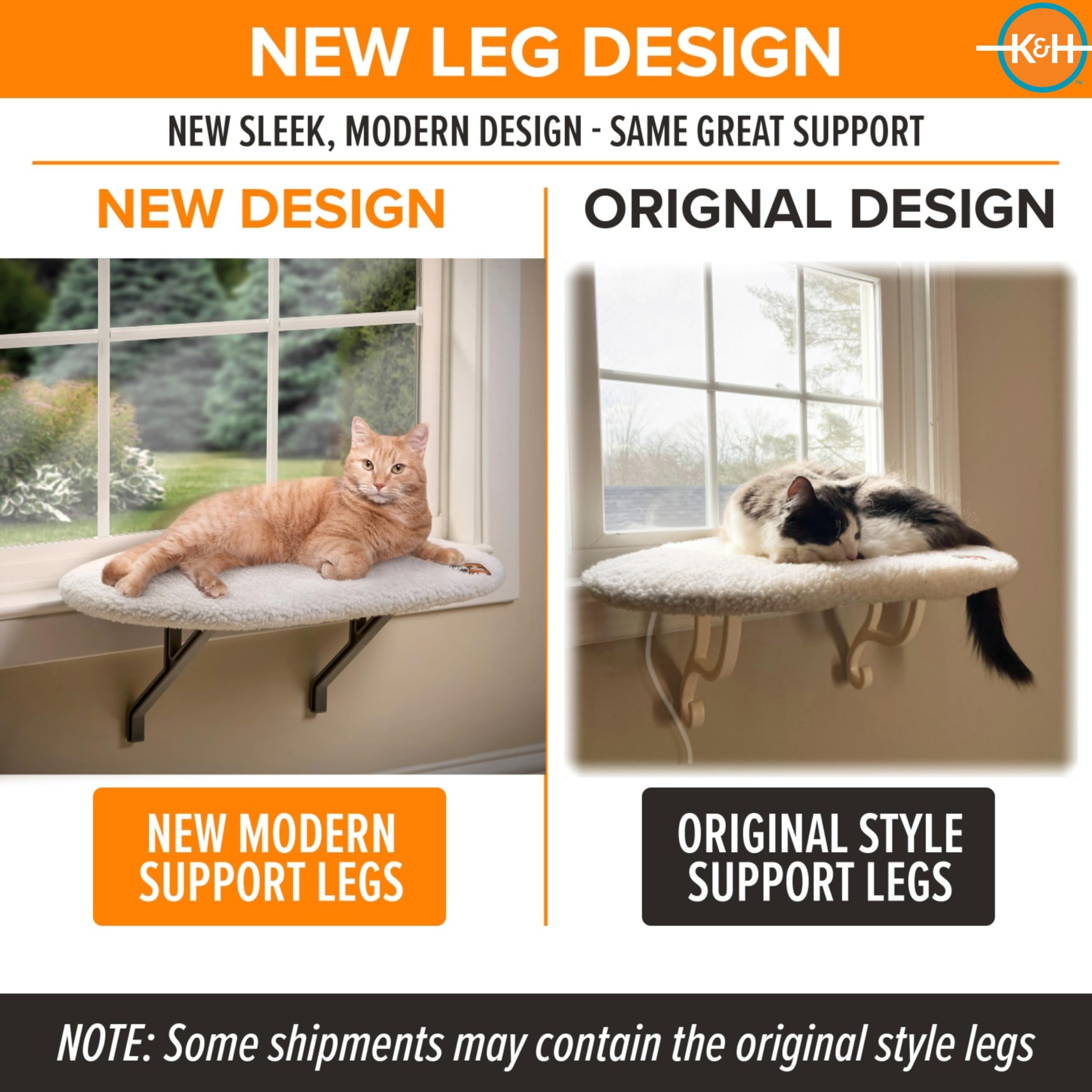 K&H Pet Products Kitty Sill - Percha térmica para gatos grandes, hamaca ortopédica para ventana con capacidad para 40 libras, funda lavable, asiento de cama para interiores – forro polar crema,