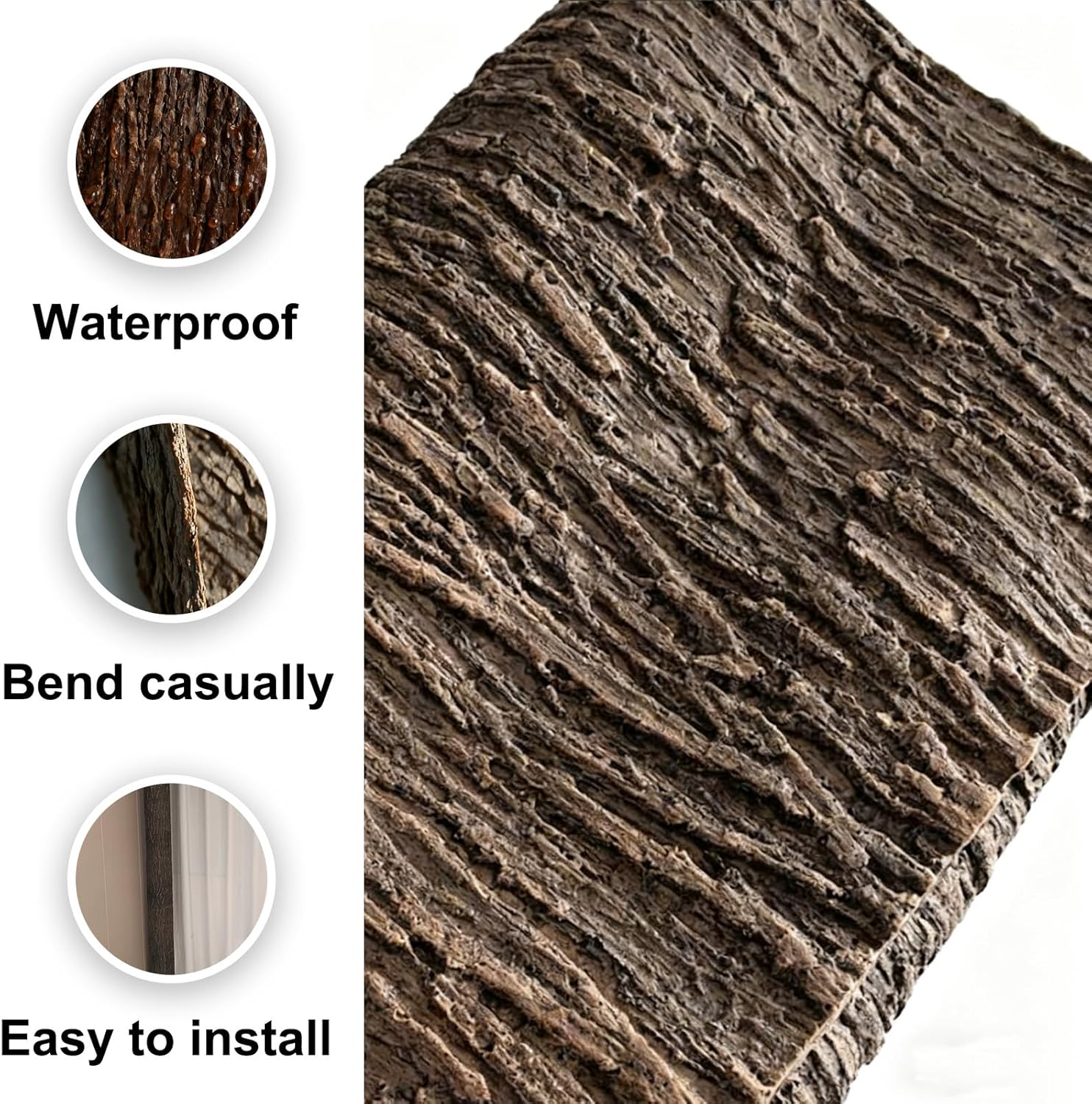 Artificial Tree Bark 19.69x39.37 Natural Garden Mulch & Landscape Decor Fake Bark for Pillars Pipes Decor, Cuttable Simulation Tree Bark for Columns, Walls, Floors, Tree Decoration (39.37*19.68 inch)