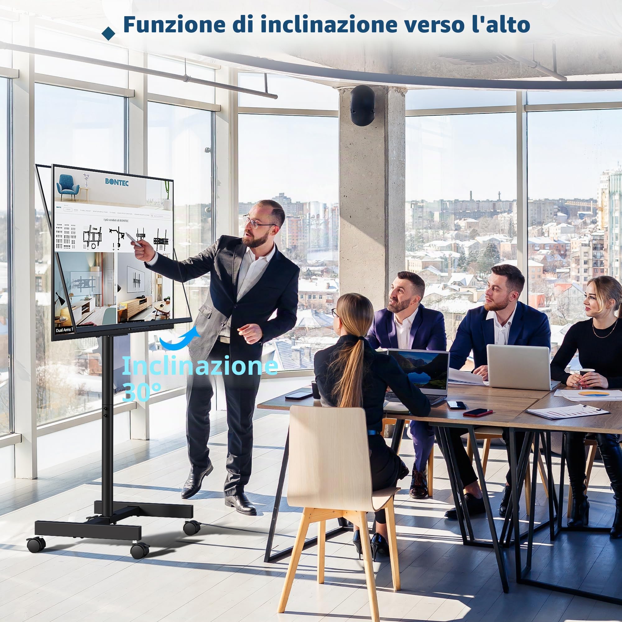 BONTEC Supporto TV da Pavimento con Ruote per Schermo 13-42 pollici LED LCD Plasma, Carrello Mobile Fino a 20 kg, VESA 200x200 mm