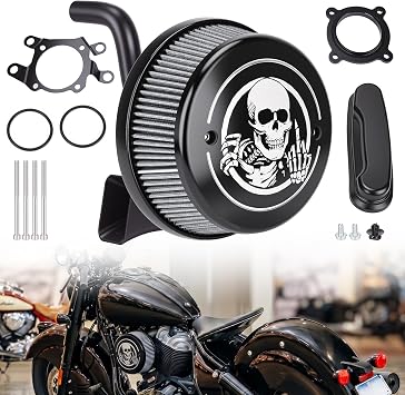Skull Air Intake for Indian Chief 2014-2021 High Flow Air Filter | for Chieftain Vintage Dark Horse Classic improves airflow, throttle response, bolt-on install, aggressive skull custom design