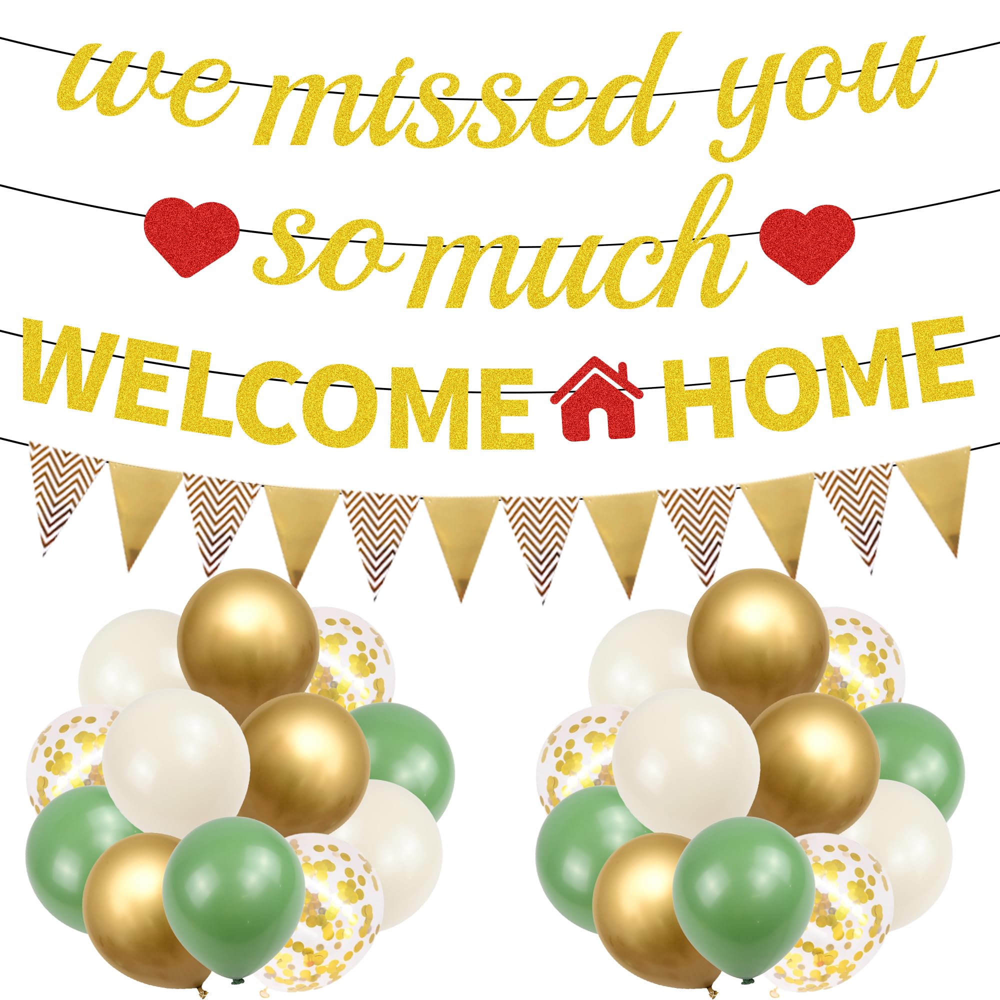Welcome Home Decorations Balloons Banner, 28 Pcs Gold Welcome Home Banner