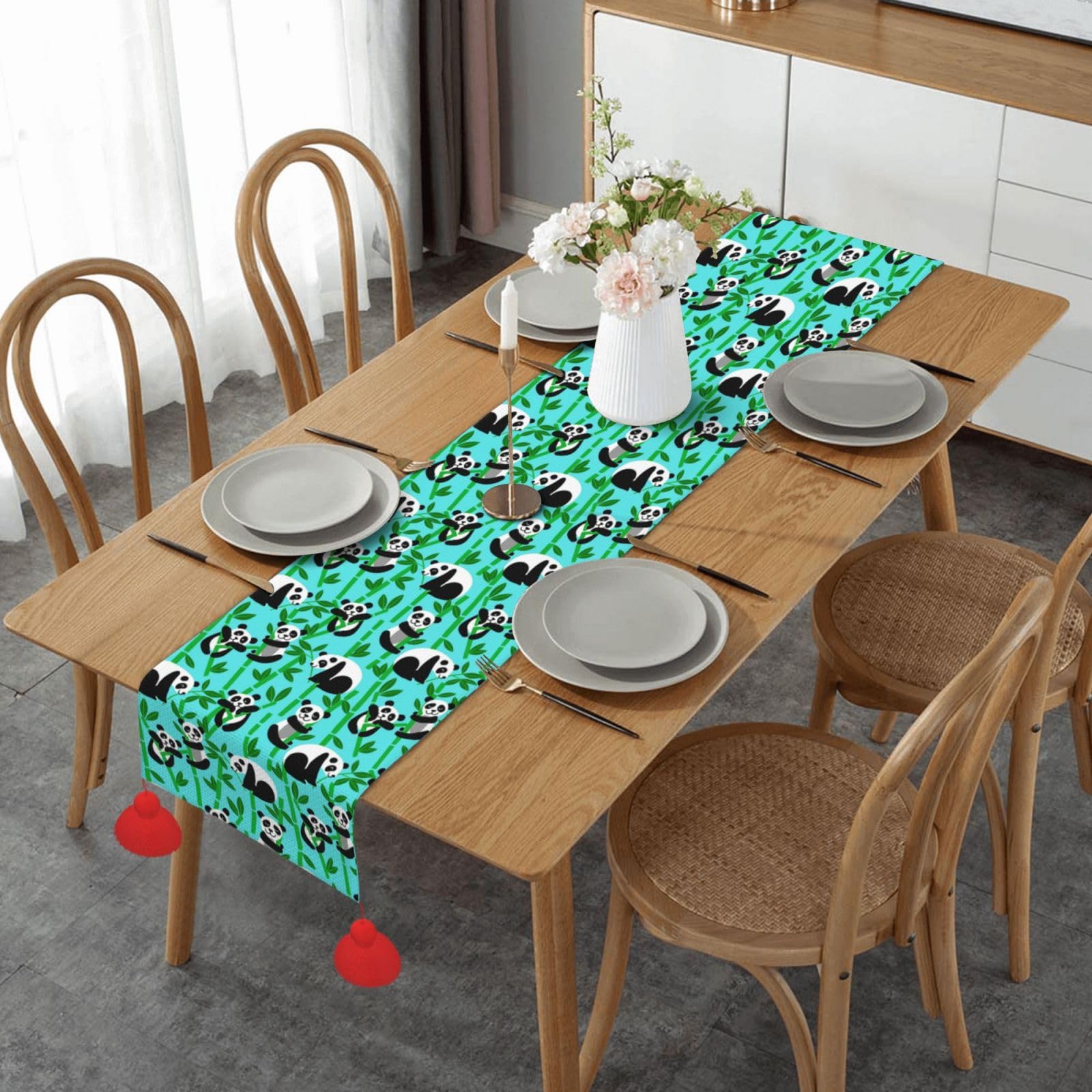 Nappe chemin de table panda lin bambou lavable cuisine