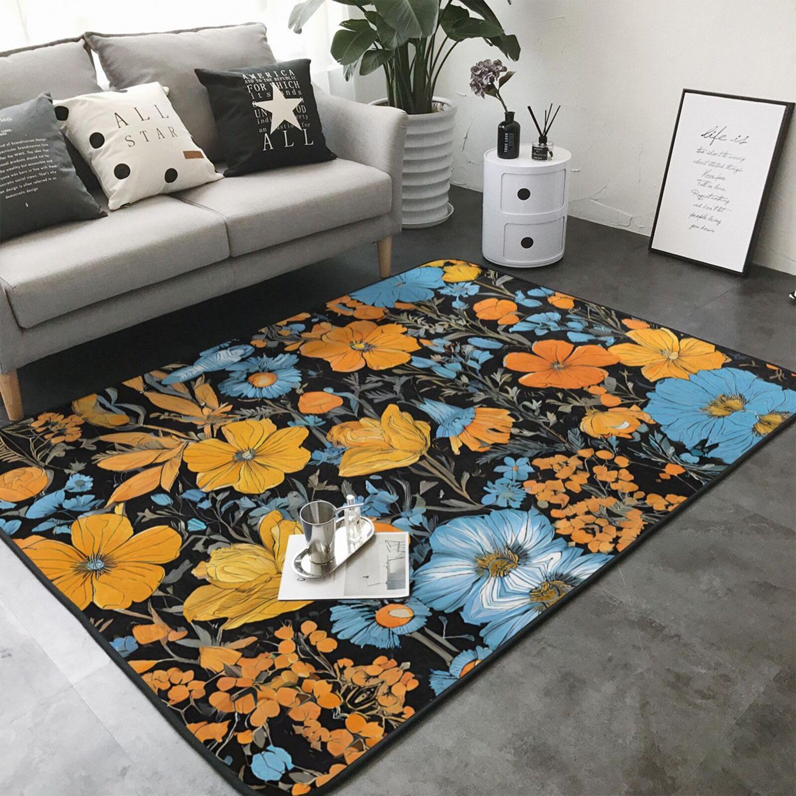 Hippie Pattern Print Living Room Anti Slip and Absorbent Carpet, Indoor Bedroom Bed Floor Mat, Ultra Soft Washable Carpet 80x58 in