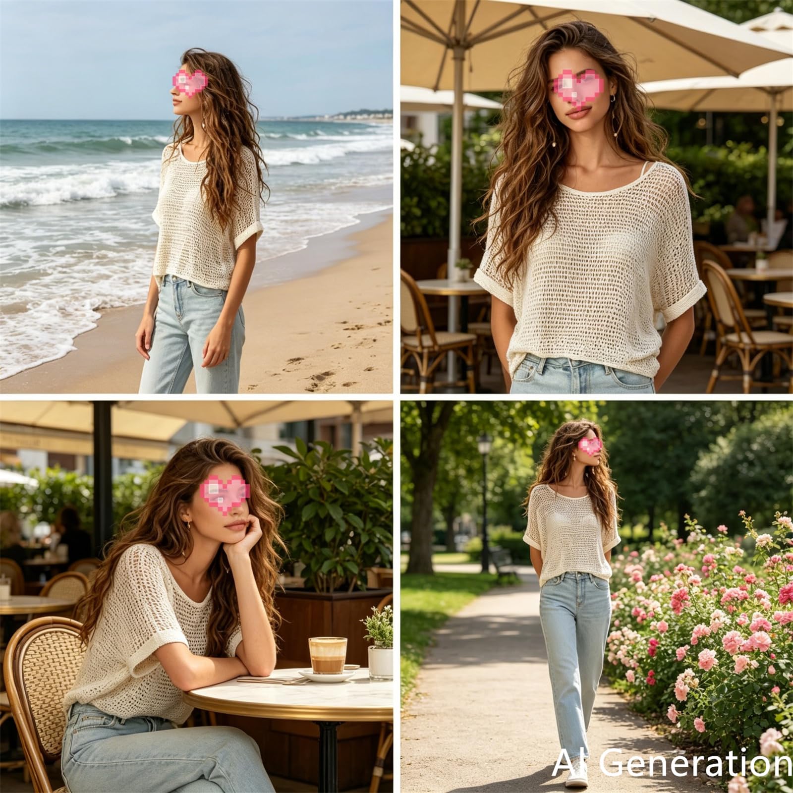 Blusas de Punto de Ganchillo de Manga Corta y Cuello Redondo para Mujer, Estilo Bohemio Casual, Transpirables, Ideales para Las Vacaciones de Verano.
