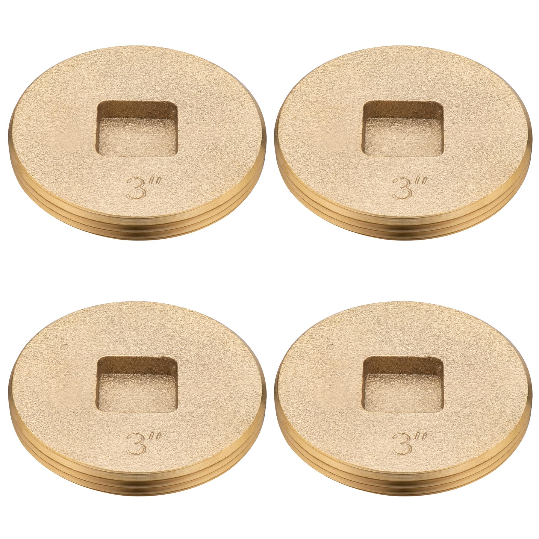 Photo 1 of (4 Pack) Asterbacks 3 inch Sewer Cleanout Cap Brass Plug, Countersunk Design for 3 inch NPT Pipe QJG-3-A(4 PCS)