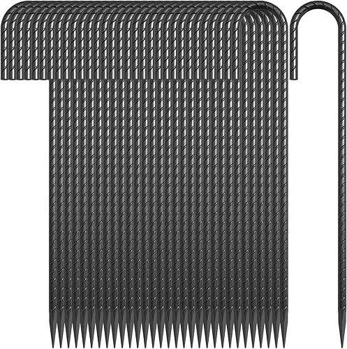 Miniatura 12 de Estacas de viento para trampolín de 16 pulgadas, 3/8 pulgadas de diámetro, resistentes en forma de U, estacas de valla para suelo, kit de anclaje