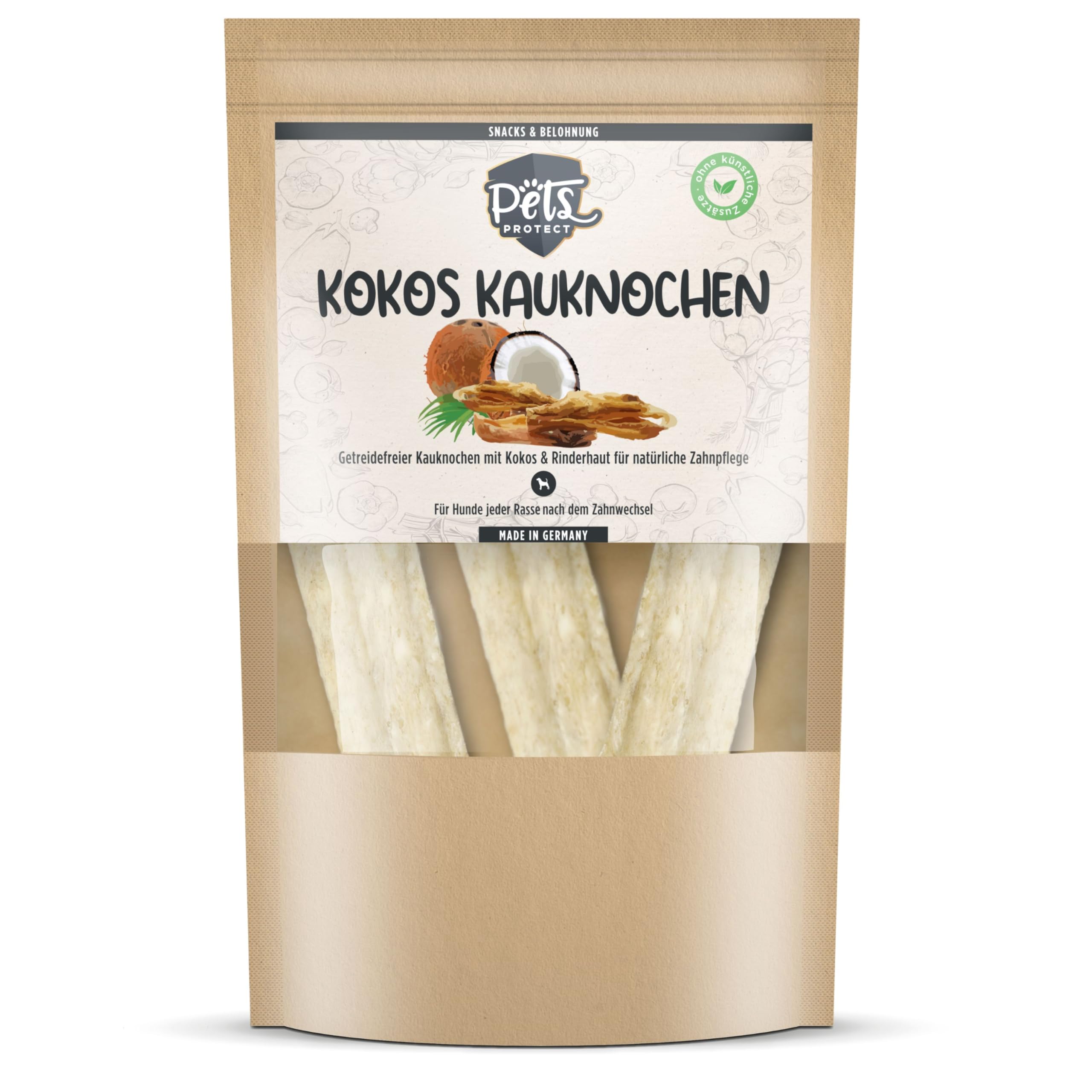 KOKOS KAUKNOCHEN für Hunde | Aus reinem Kokosmark & Rinderhaut | Getreidefrei | Keine künstlichen Zusätze | Für natürliche Zahnpflege | Vitamin- & Vitalstoffreich | 5 Stück | Deutsche Herstellung