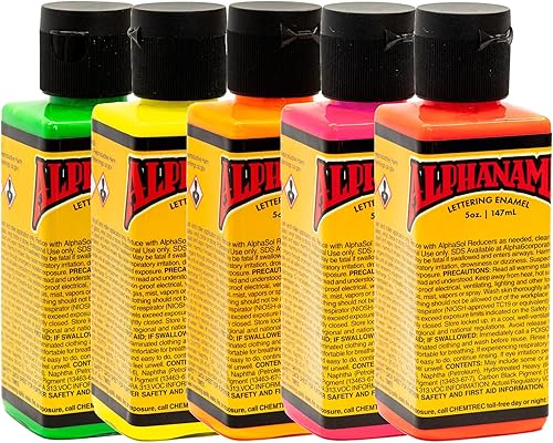 Alphanamel Electroshock - Juego de pintura esmaltada, 5 colores, varios tamaños, pintura profesional para rayasletras (2.5 onzas)