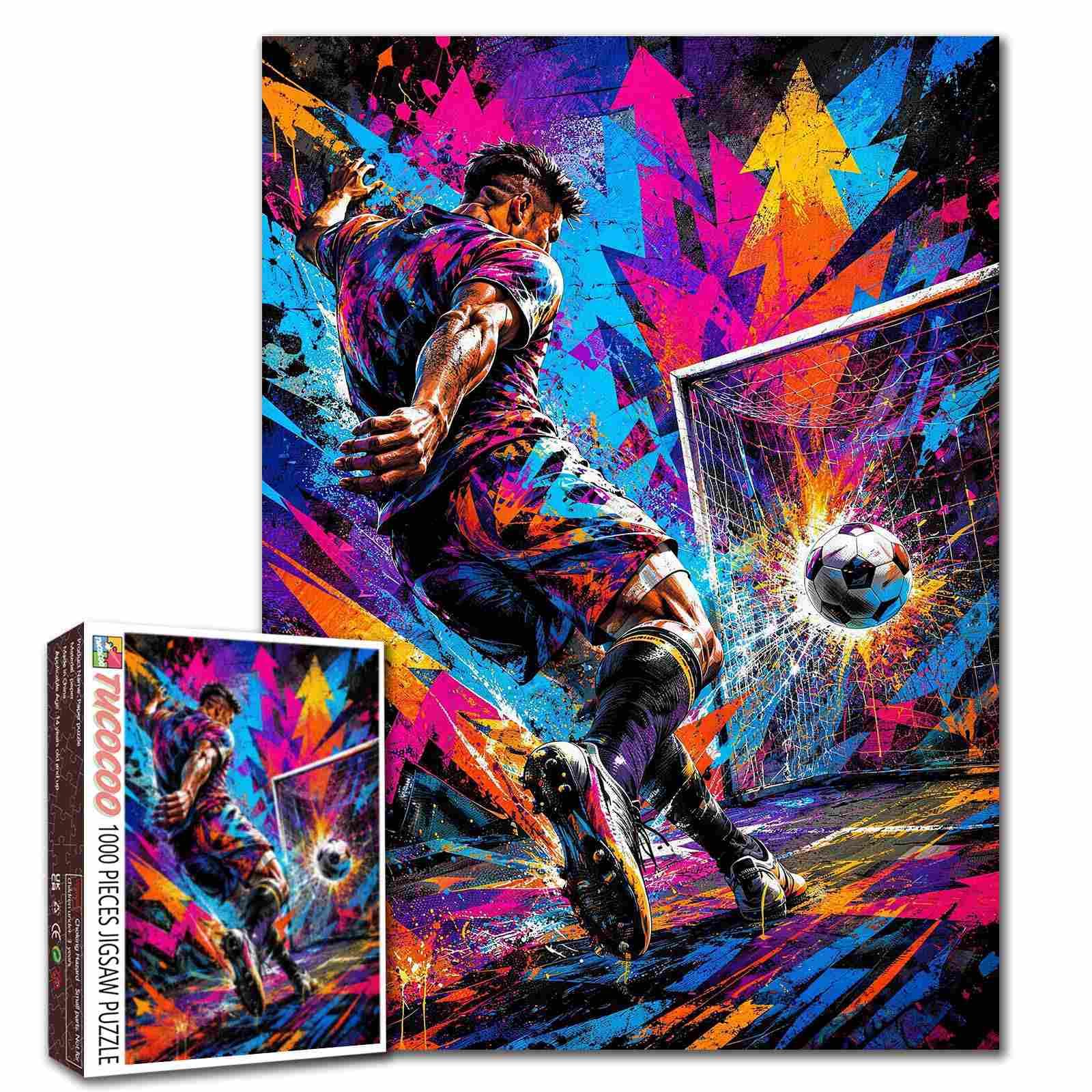 Soccer Player Jigsaw Puzzle Graffiti Art Football 1000 Pieces for Adults Soccer Goal Puzzle Sports Fan Soccer Lover Gift Challenging Family Activity Games Colorful DIY Craft for Home Decor โ image 1