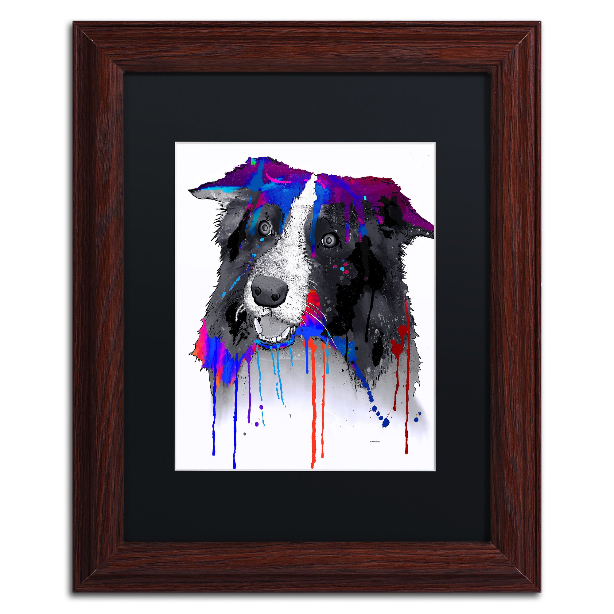 Trademark Fine Art Border Collie Artwork with Wooden Frame by Marlene Watson, 11 by 14", Black Matte