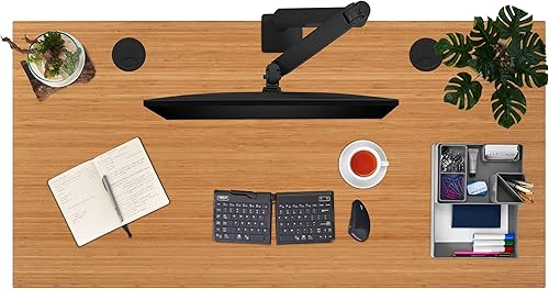 Miniatura 4 de UPLIFT Escritorio de escritorio de bambú V2 marco comercial ajustable en altura negro teclado de memoria Adv y ojales de alambre negro tablero