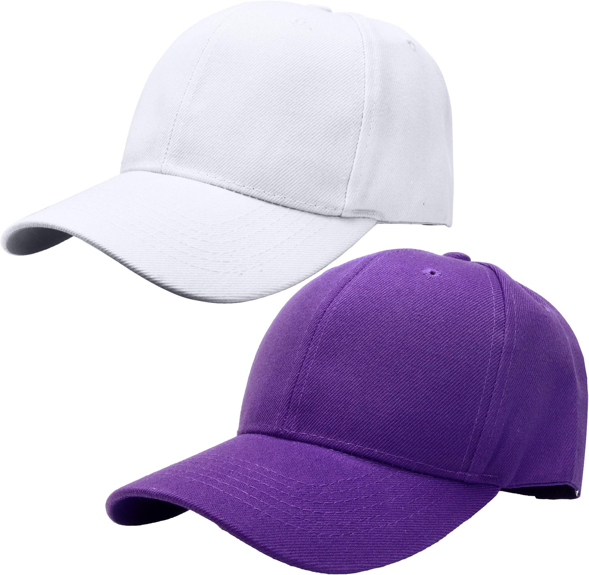 Baseball Dad Cap Adjustable Size for Running Workouts and Outdoor Activities, 2pcs White & Purple, One size
