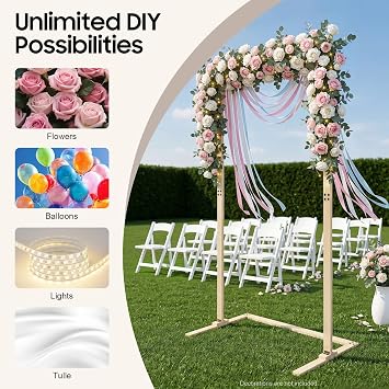 7FT Wooden Wedding Arch for Ceremony, Wedding Arch Backdrop Stand, Wood Arch Wedding Arbor, Square Wooden Stand, Elegant Backdrop Flowers Frame Stand for Wedding Decor (Wood Color, Rectangular)