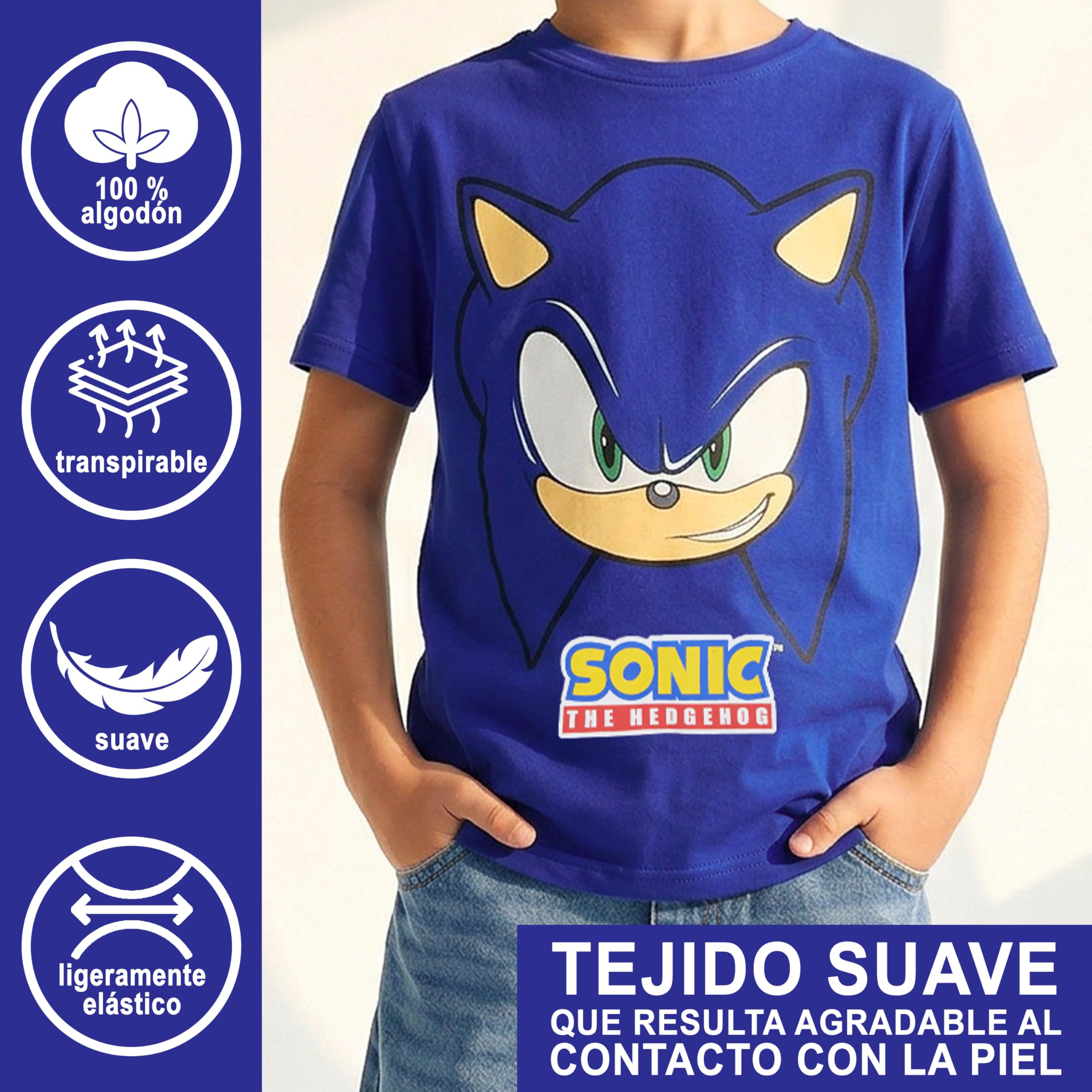 Sonic The Hedgehog Camiseta Niño Manga Corta, 5-12 Años, 100% Algodón, Camisetas Chico Ropa de Verano, Regalos para Niños