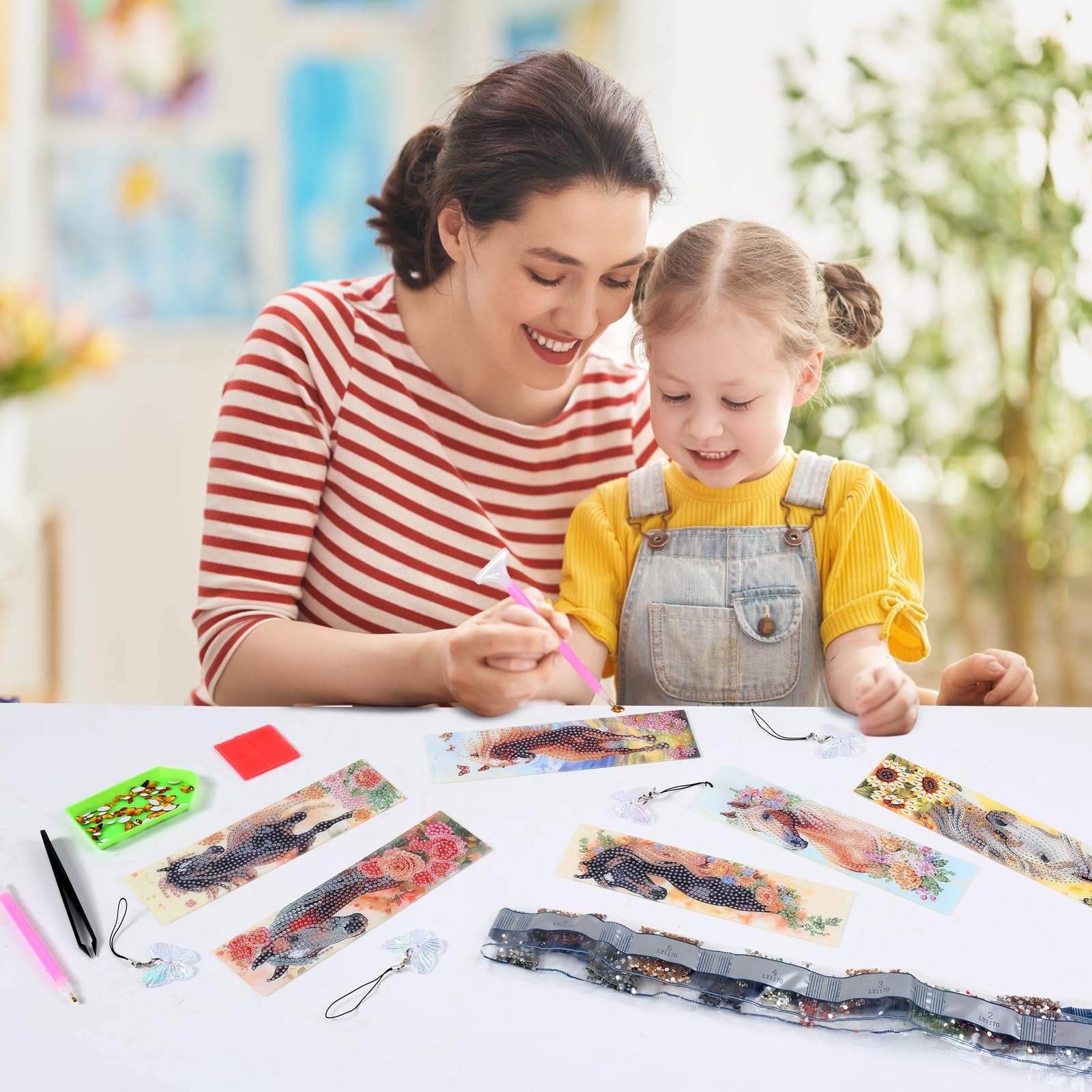 Diamond Painting Dziecięca Zakładka Koń: 10 sztuk Diamant Painting Zakładka do Robótek, Zestaw do Robótek z Koniem dla Dzieci od 5 Lat, DIY Zabawka Prezent dla Dziewczynek i Chłopców