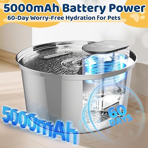 Miniatura 2 de Fuente de agua para gatos, dispensador de acero inoxidable inalámbrico para mascotas, fuente para beber en el interior, fuente automática de 108