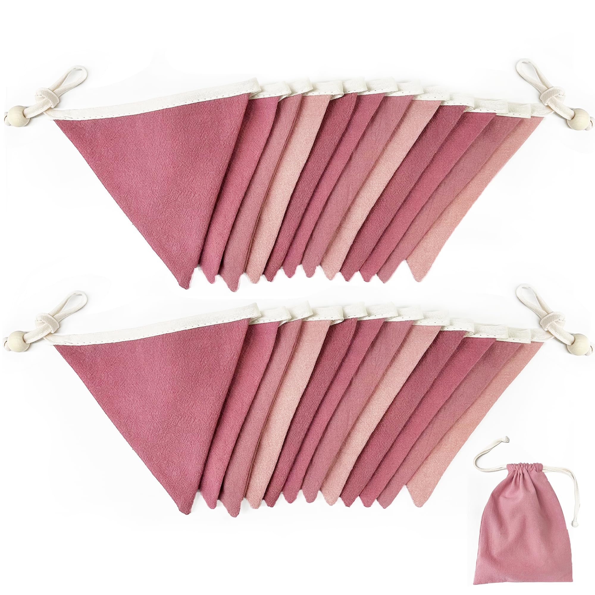 2 Stück altrosa Wimpel Banner Flaggen Kinderzimmer Girlande Blush Pink Leinenstoff Dreieckige Wimpelkette Luftschlangen für Kinder Mädchen Geburtstag Boho Baby Brautdusche Hochzeit Party Dekorationen