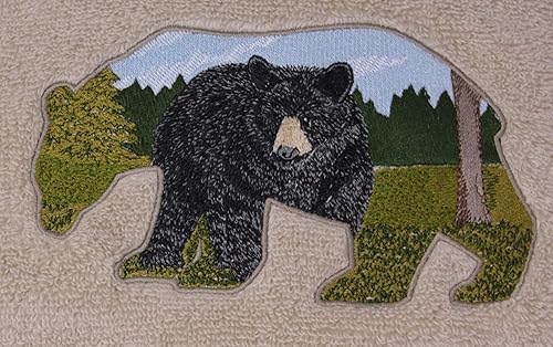 Miniatura 2 de Juego de toallas de baño con contorno de oso negro bordado, rizo beige