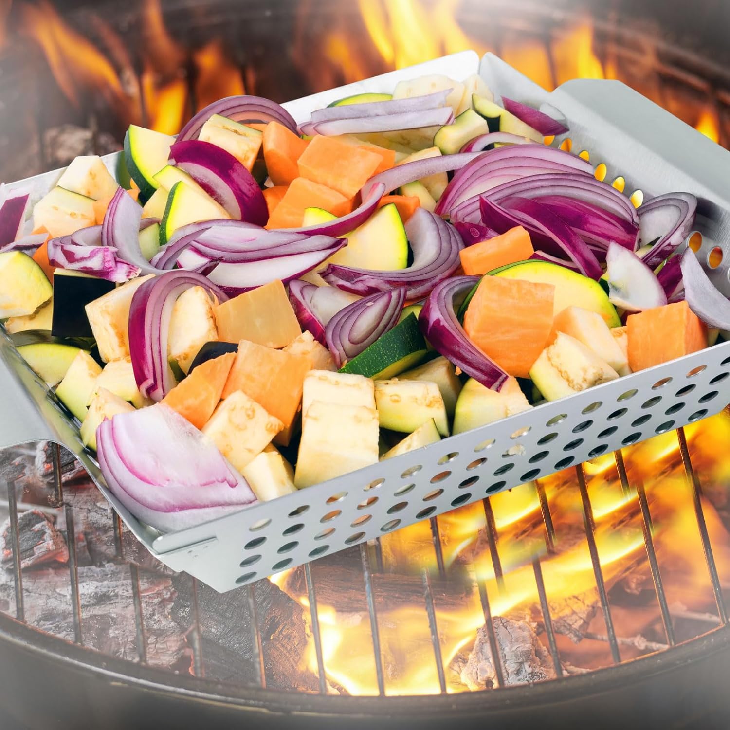 Kaluns Full Grill Accessories bundle set includes Grill Basket For Veggies, Smoker Box, 3 pack Grill Mat