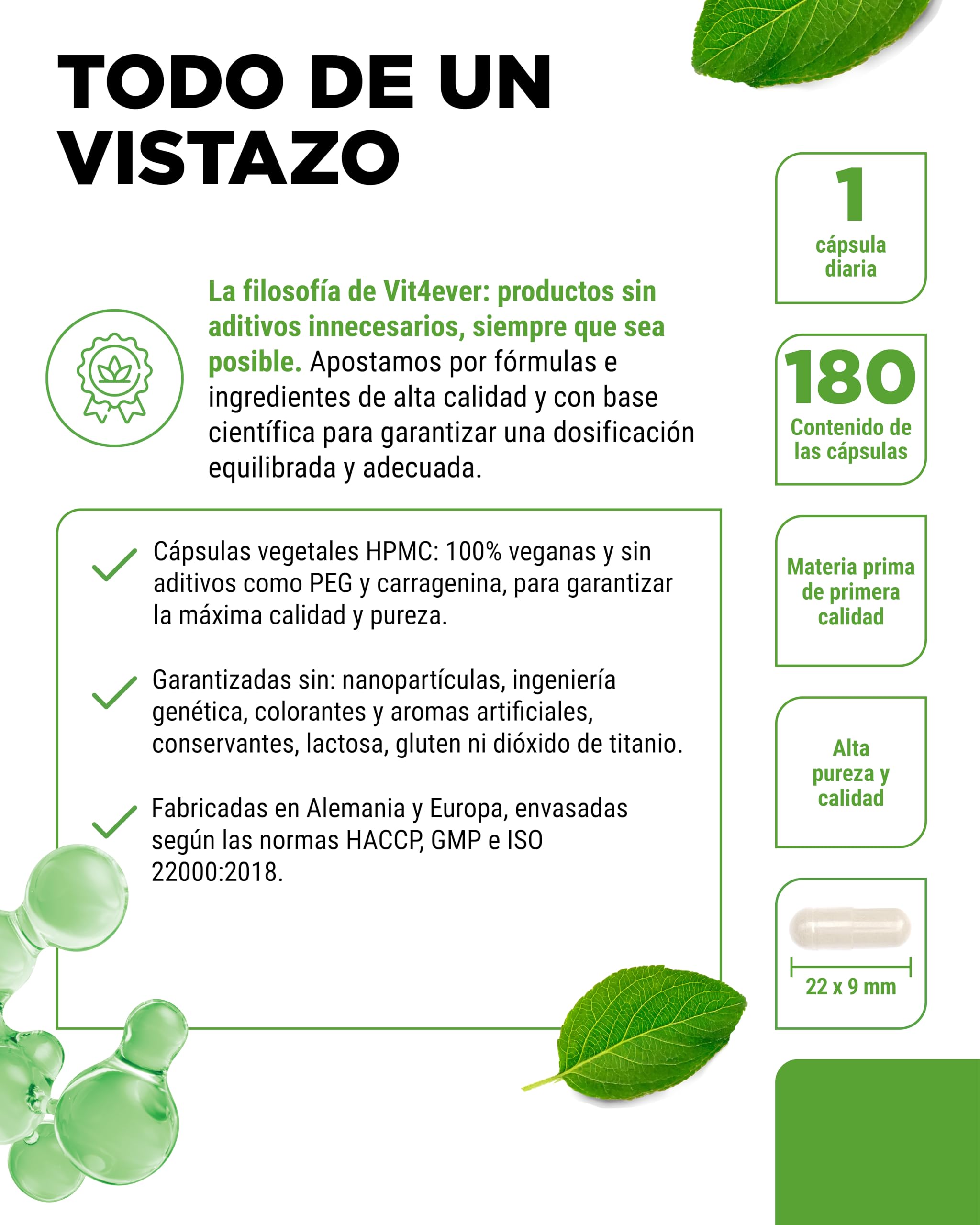 vit4ever CDP Colina (Citicolina) 250 mg - 180 Cápsulas - Alta Dosificación y Forma Bioactiva de Colina - Vegano, sin aditivos innecesarios