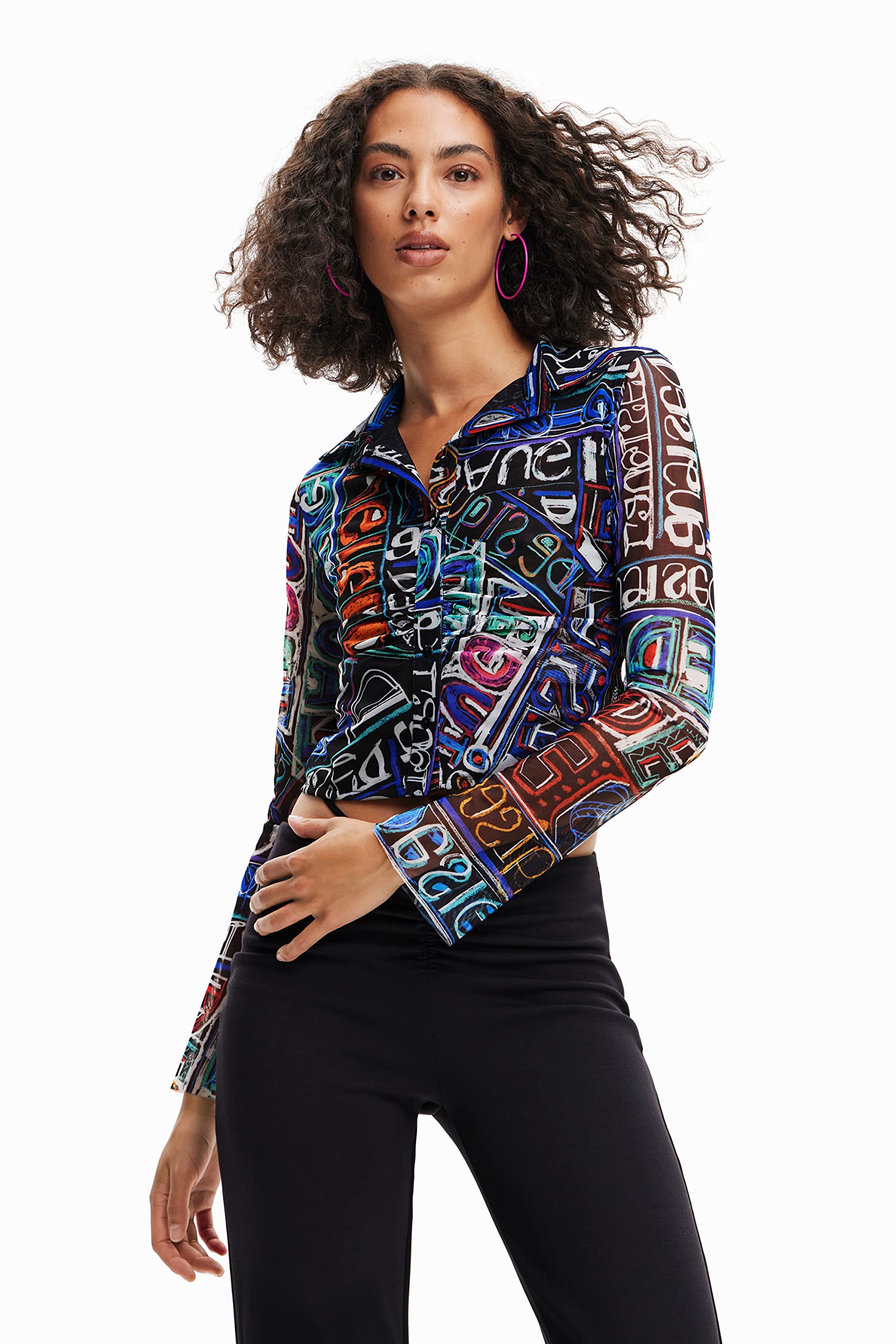 Desigual Women's Blue Ts_lettering 5010 T-Shirt, Medium